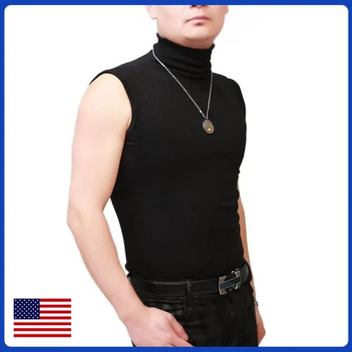 Herren Ärmellos Rollkragen T-Shirt Einfarbig Tank Shirt Thermo Pullover Oberteil Slim Fit - Bild 1 von 15