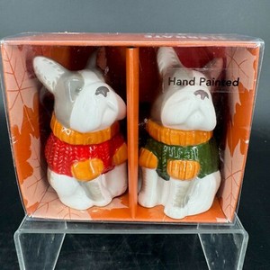 Celebrate Fall Ceramic Bulldogs in Sweaters Salt & Pepper Shaker Set