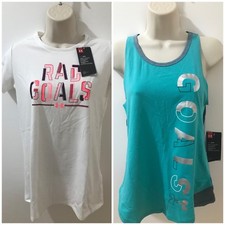 Under Armour Heatgear Girls White/Teal L Short Sleeveless Shirt 45 NWT Lot of2