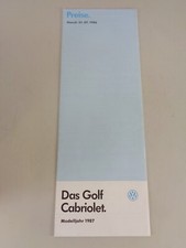 Price List / Brochure Volkswagen / VW Golf I / 1 Cabriolet Model Year 1987