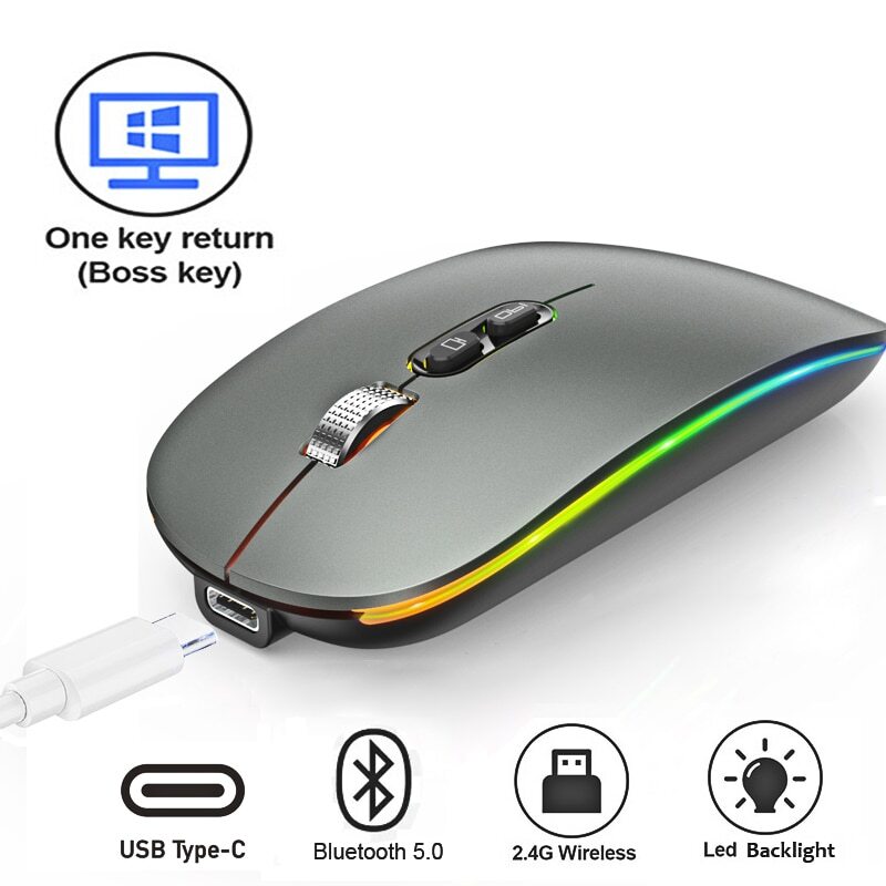Dual Mode Type-C Rechargeable Silent Bluetooth Backlight Wireless Mouse