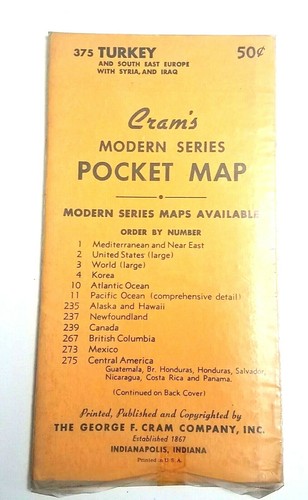 NOS Sealed Vintage 1950's Cram's Modern Series Pocket Map Turkey No 375