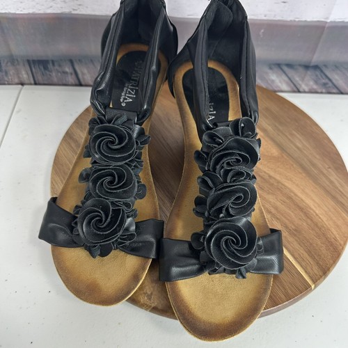 Spring Step Patriza Sandal Womens 8.5 Black Wedge Harlequin Floral T Strap - Picture 12 of 13