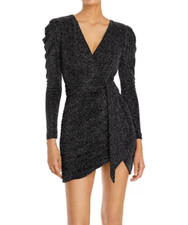 AQUA Metallic Faux Wrap Dress 10B 2619-