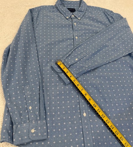 AMER. EAGLE BLUE CHAMBRAY XXL BUTTON-DOWN L.S. SHIRT GEOMETRIC PRINT 100% COTTON - Picture 15 of 17