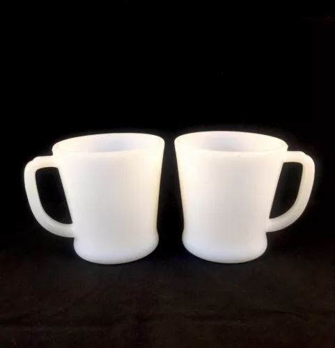 Set Of 2 Vtg Fire King D HANDLE Milk White Coffee Cup Mug USA 8 Oz. Ounces