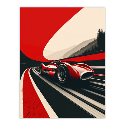 Retro futuristischer Rennwagen dynamische Sportbahn Wandbild Poster Druck