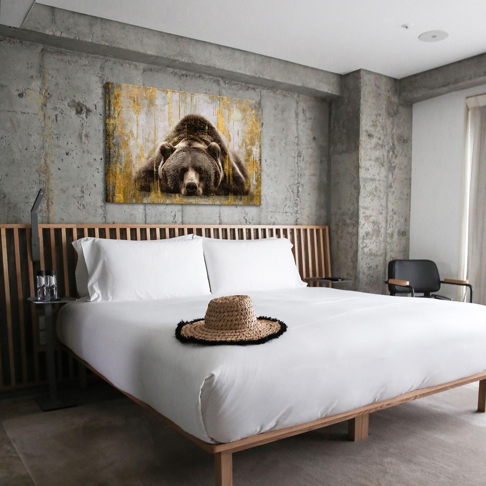 KREATIVE ARTS Bear Sleep Pictures Wall Decor Brown Animal Canvas Wall Art Mod...