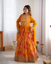 New Launching Georgette Lehenga Choli With Yellow Dupatta For Reception Wear
