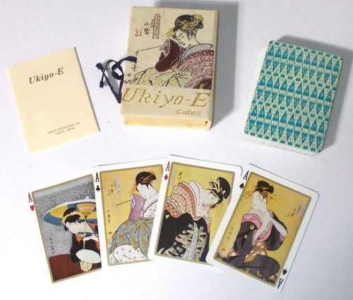 Vintage UKIYO-E PLAYING CARDS Sanyo Japan rare JAPANESE FOLK ART deck CLOTH BOX - 第 1/7 張圖片