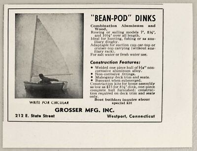 1947 Print Ad Bean-Pod Dinks Small Sail Boats Grosser Inc Westport,Connecticut