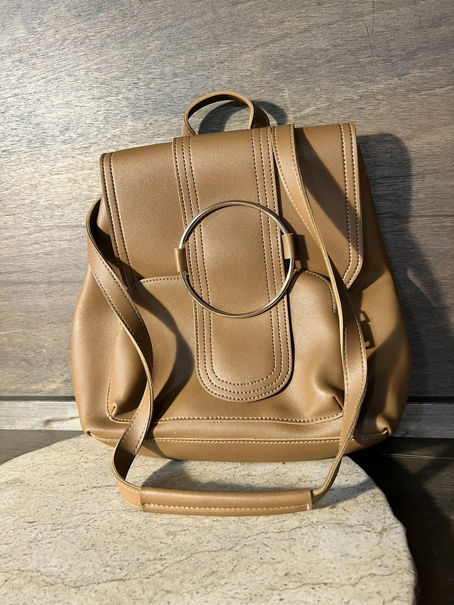 Womens MANMADE LARGE Tan BackPack Handbag Purse wGold  display picture 2