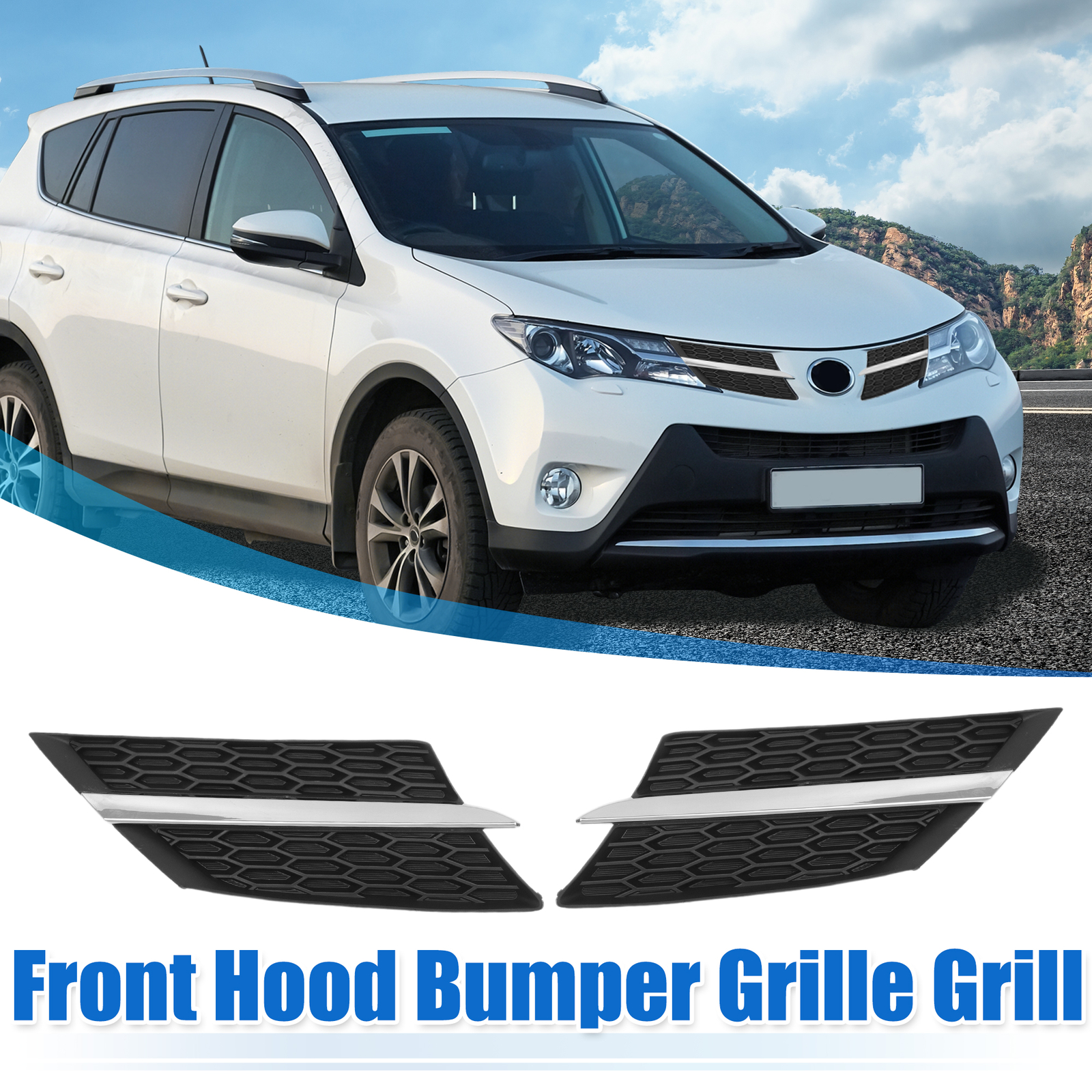 1 Pair Front Hood Bumper Grille Grill for Toyota RAV4 20132015 Silver