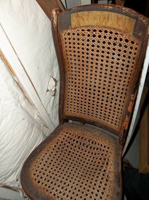 Antique cane rocking chair, tiger wood inlay (local pick up or buyer
