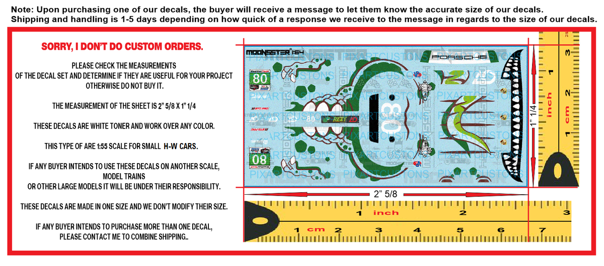 White Toner Water Slide Decal Set Porsche 911 GT3 Rexy Green For