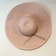 Straw Hat. OS Pink w/gold tie. 19 diameter