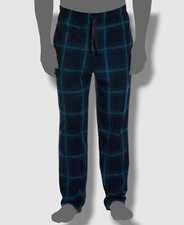  46 Perry Ellis Men's Blue Fleece Windowpane Plaid Pajama Pants Sleepwear Size M
