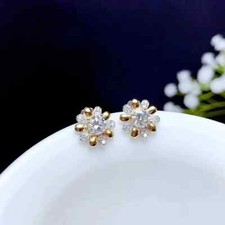 14K Yellow Gold Plated 2.10Carat Round Cut Real Moissanite Flower Stud Earrings