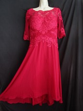 Vtg Red Lace Applique Heart Special Occasion Dinner Party Dress Chiffon Skirt