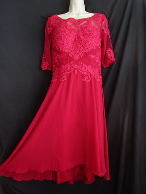 Vtg Red Lace Applique Heart Special Occasion Dinner Party Dress Chiffon Skirt