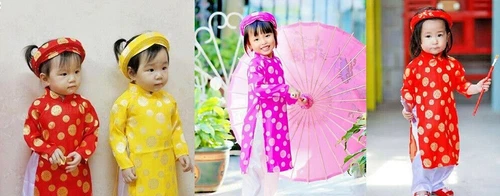 Set of Ao Dai Khan Dong For Girl Kids - Vietnamese Traditional Costumes - Red 