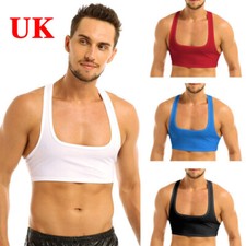 UK Men Sports Bra Crop Tank Top Vest Y-Back Fitness Muscle T-shirt Clubwear Tee