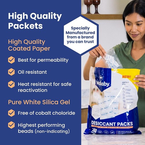 2 gram (250 Packets) Food Safe Pure White Silica Gel Desiccant Dehumidifier pack - Picture 3 of 6