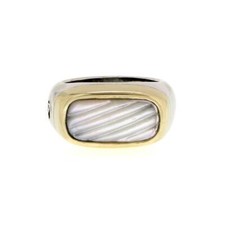 David Yurman MOP Cable Ring 925 Silver 14k Gold Rectangular