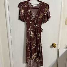 ASTR the Label Maroon Floral Wrap Midi Long Dress Womens Size Small