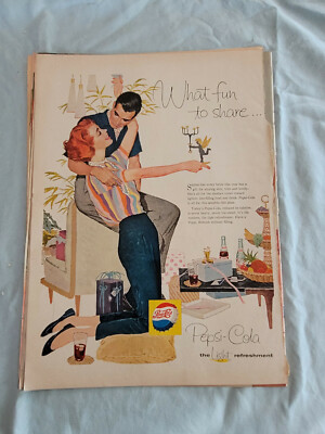 1958 Vintage Original Magazine Ad PEPSI COLA Soda What Fun To Share Couple
