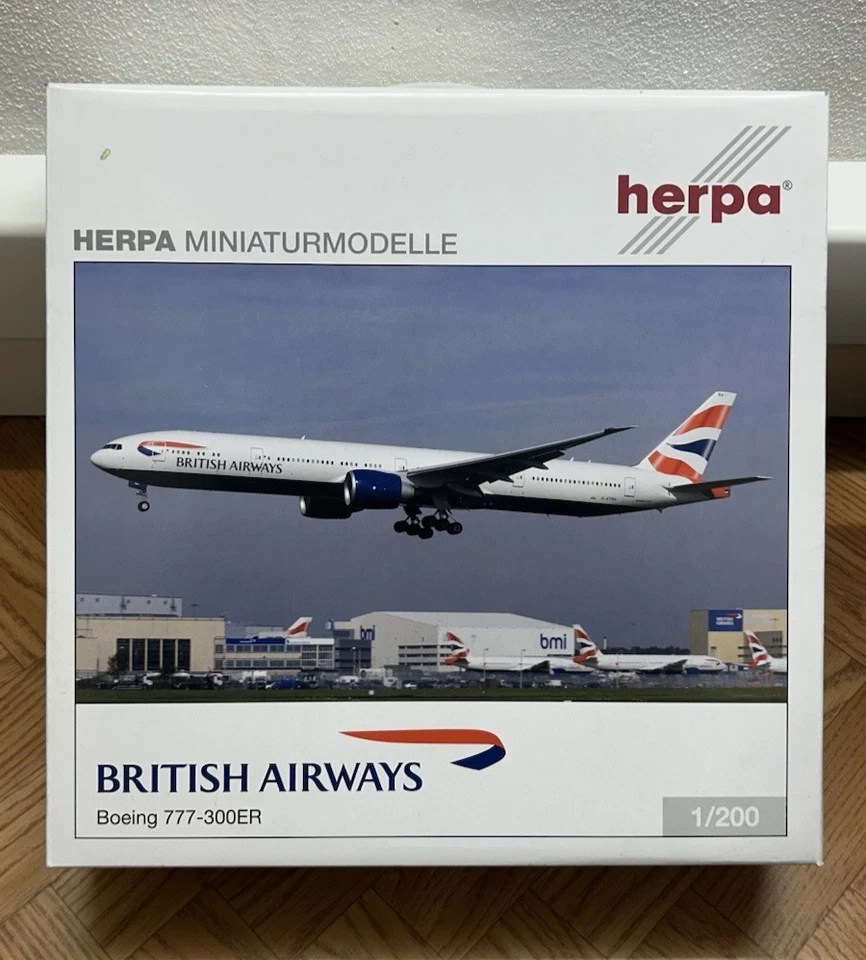 HERPA 1/200 BRITISH AIRWAYS Boeing 777-300ER art Herpa 553988  w/Stand  NEW - Immagine 2 di 4