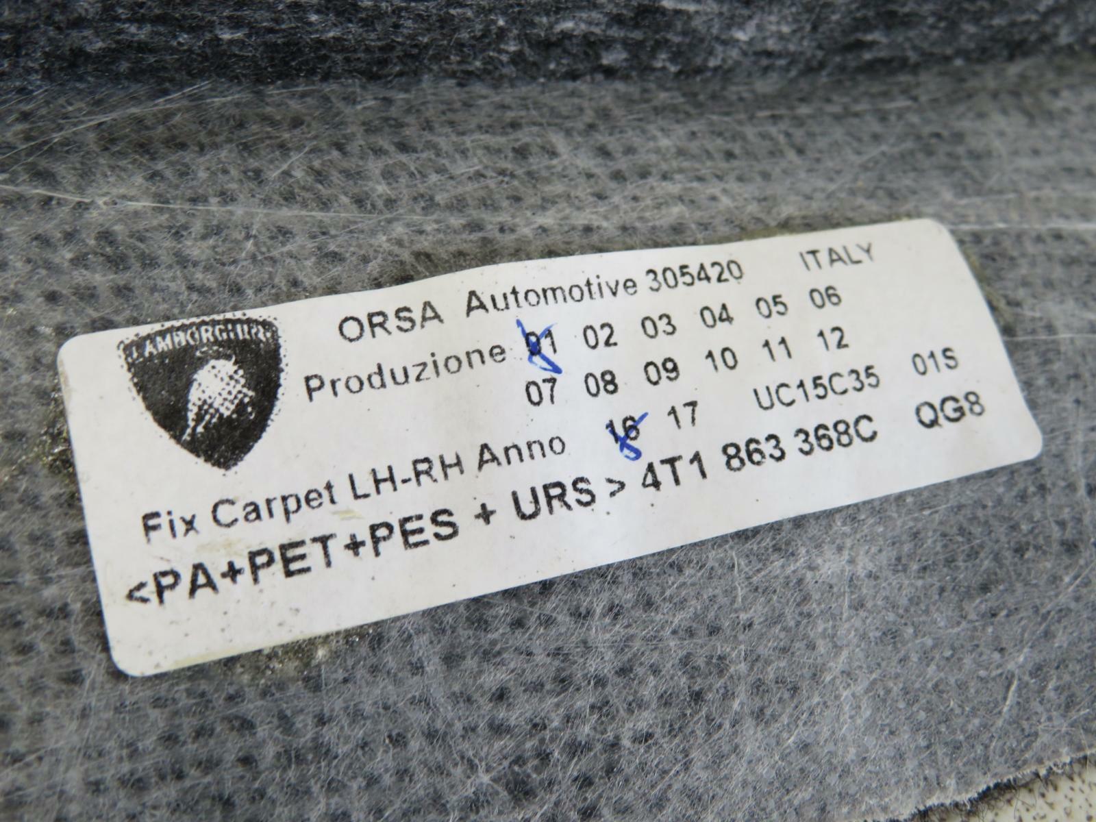 2016 LAMBORGHINI HURACAN LP580 PASSENGER SIDE FLOOR CARPET BLACK 4T1863368C