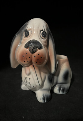 Basset Hound Dog Planter Get Well Soon 6.5  Vintage As Is