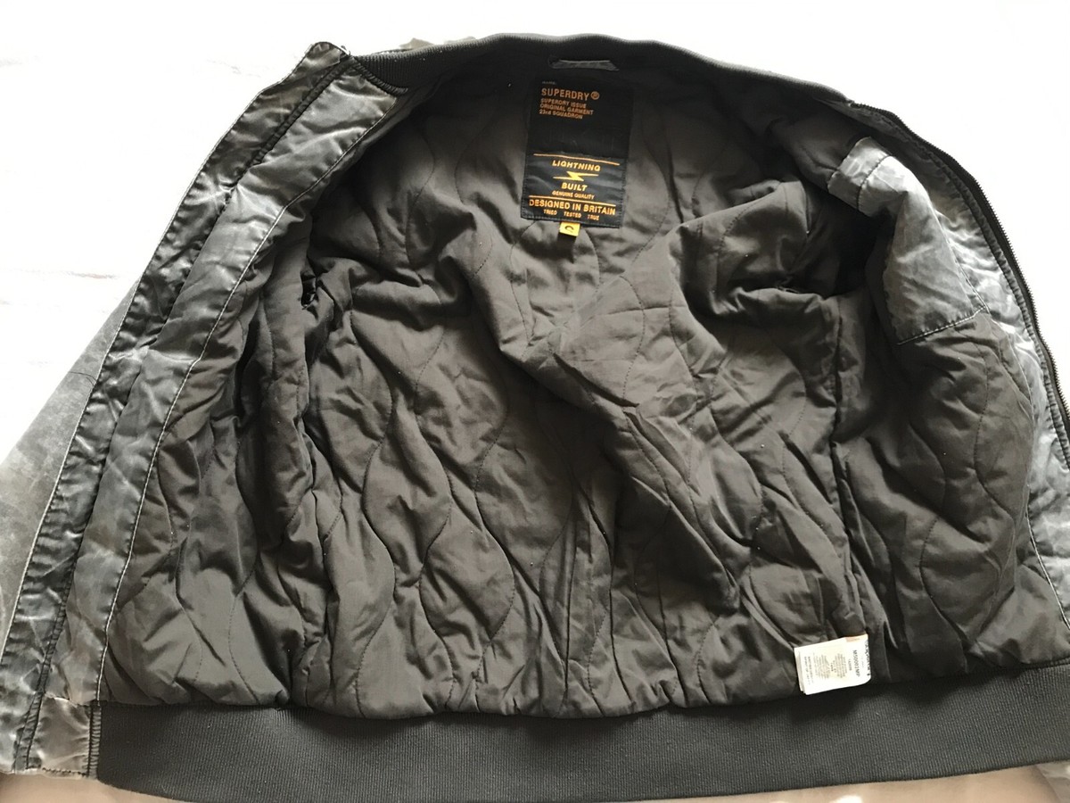 SUPERDRY MEN'S BOMBER SPACE GRAY JACKET EMBROIDERED SMALL SIZE EU
