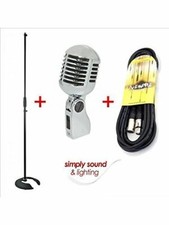 Stellar Labs Retro Vintage Silver 50's Style Microphone + Mic Stand & 6m Cable