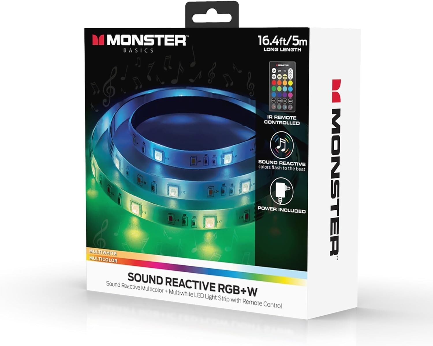Интеллектуальная многоцветная светодиодная лента Monster 16,4ft Sound Reactive Smart Multi-Color Multi-White Light Strip