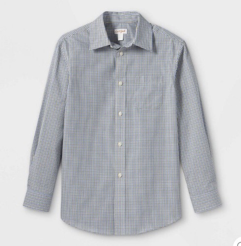 Boys' Button-Down Long Sleeve Dress Shirt - Cat & Jack Yellow/Light Blue M