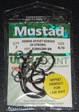 Mustad R39942BLN-60 Ultra Point - Size 6/0 - 3X Strong Ringed Circle Hooks