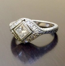 1.3CT White Princess Cut CZ CZ Antique Engagement Ring In Solid 925 Silver