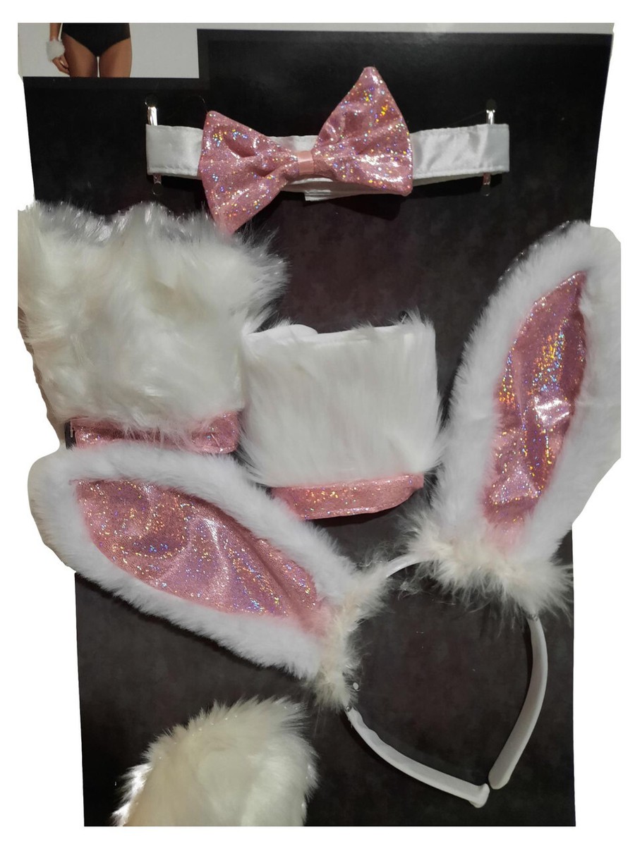 Sexy 5 Pc Deluxe Naughty Bunny Costume Set White Ears Cuffs