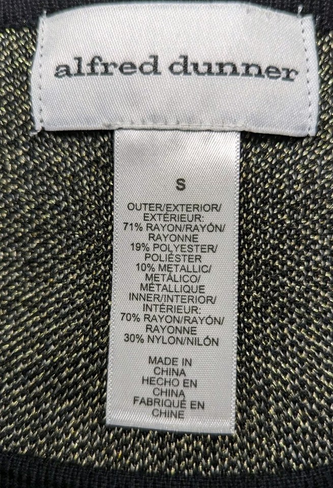 ALFRED DUNNER Fancy Black Gold SEQUIN Top Attached Cami Shirt Women's