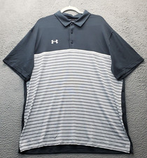 Under Armour Polo Shirt Mens 2XL Multi Striped Slit Loose Fit Heatgear Stretch