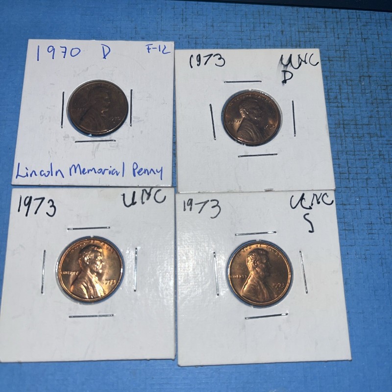 4- Lincoln Memorial Cent 1970D 1973 P D S UNC LUSTER COINS