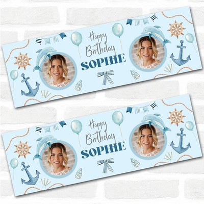 Personalisiertes Partybanner zum Geburtstag mit Foto Maritim Meer Blau