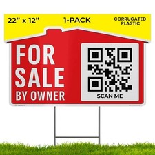 22 12 For Sale by Owner Sign 1-Pack - 22 12 FSBO Sign - QR Only 1-Pack 
