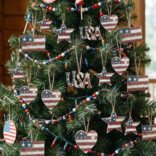 24 Pcs 4Th of July Wooden Ornaments Vintage Patriotic Tree Ornaments Rustic Star