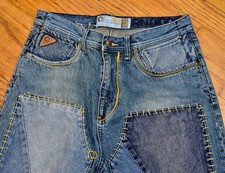 Vintage Akademiks Patchworl Jeans Men 32 Medium Wash Straight Baggy Y2K Hip Hop