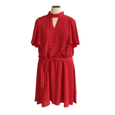 NWT Lane Bryant Dress Plus 26 Red Fit & Flare Flutter Sleeve Flowy 26W Career