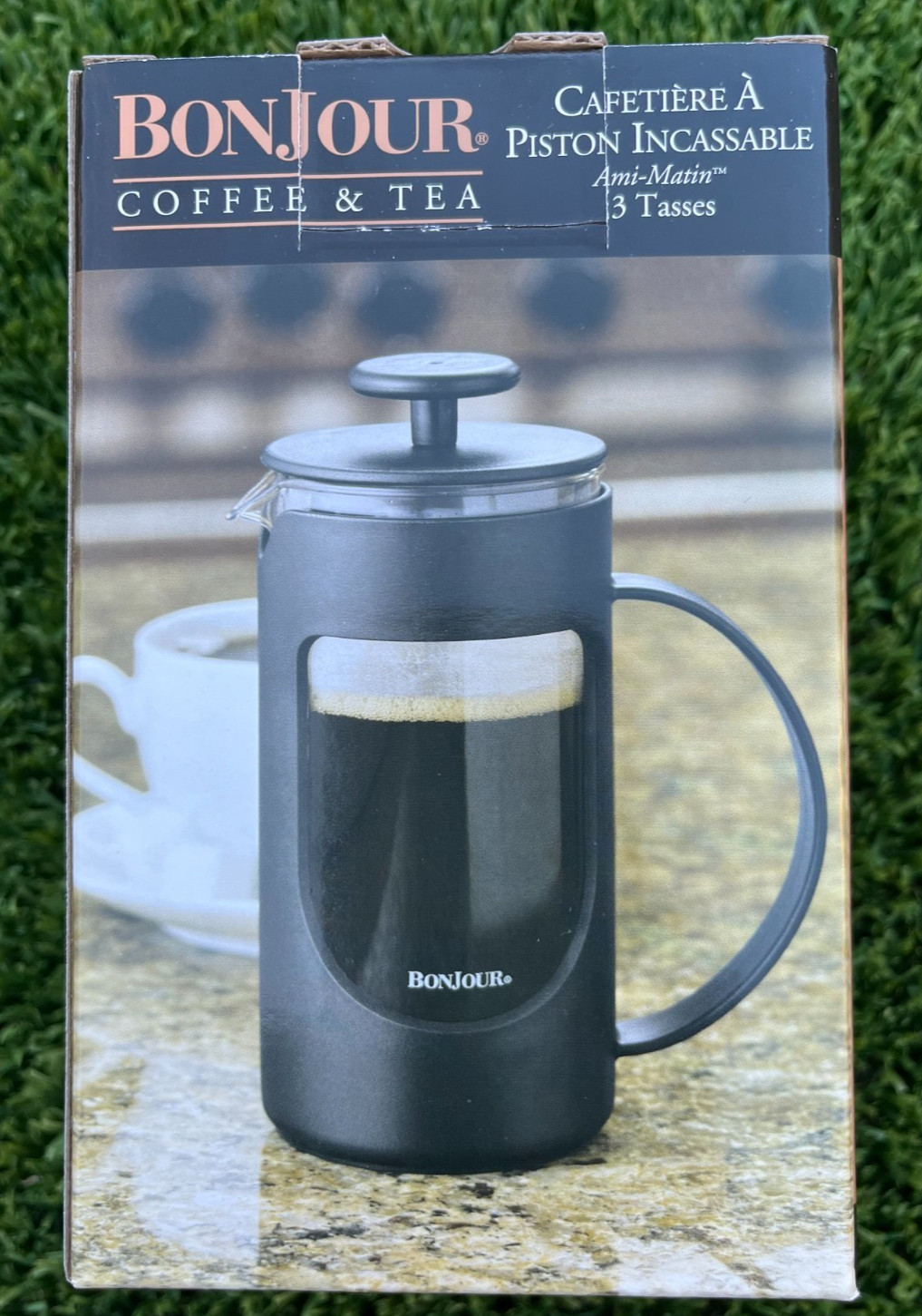 BONJOUR 3 CUP AMI MATIN UNBREAKABLE FRENCH PRESS, BLACK