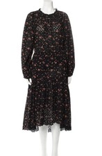 Ulla Johnson Floral Maxi Dress Black Orange Long Sleeve Tiered Boho Size 4